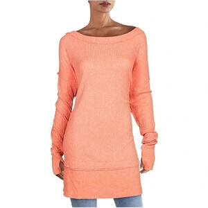 Free People We The Free Coral Light North Slope Thermal Scoop Neck Tunic Size XS